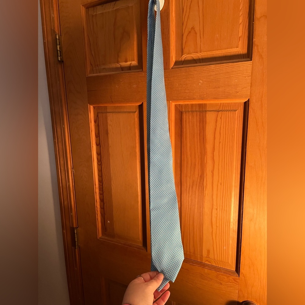Isaia neck Tie 7 fold 100% silk blue and white handmade in Italy